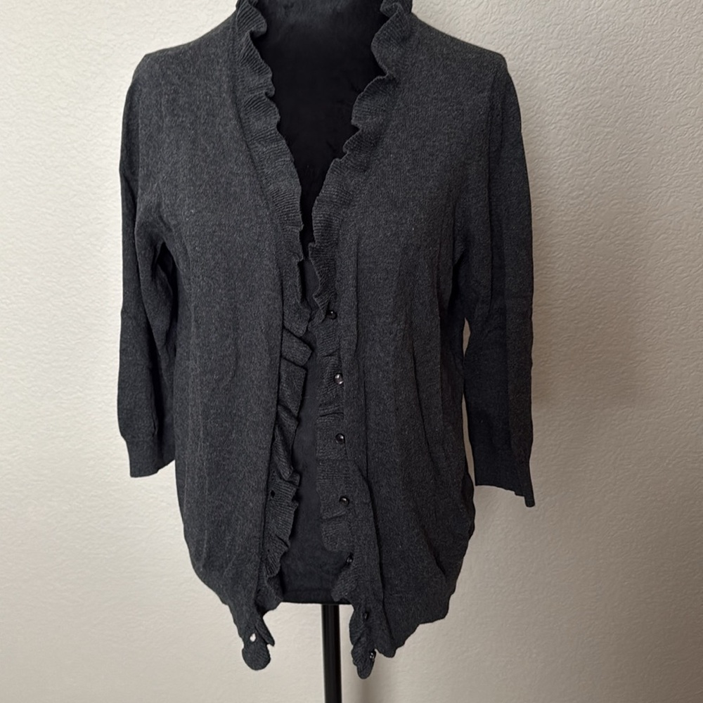 Ann Taylor, Large, button up ruffle neck cardigan